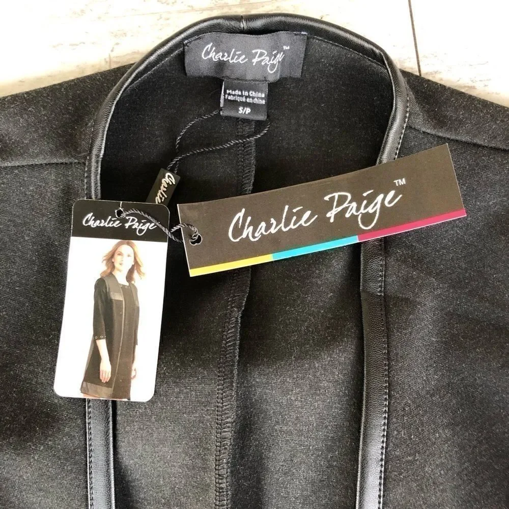 Charlie Paige Black Faux Leather Trim Vest Duster